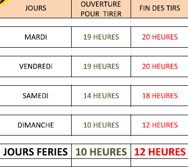 HORAIRES D'OUVERTURE